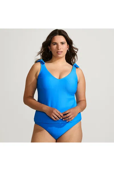 Lands' End Women's Plus Size Tie Shoulder Ribbed Flutter Tankini Top In Multi