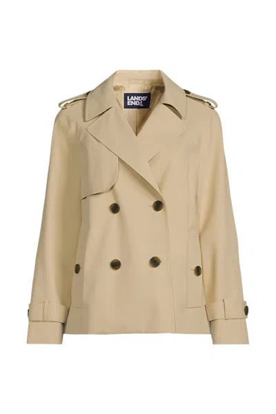 Lands' End Women's Plus Size Trench Rain Jacket In Brown