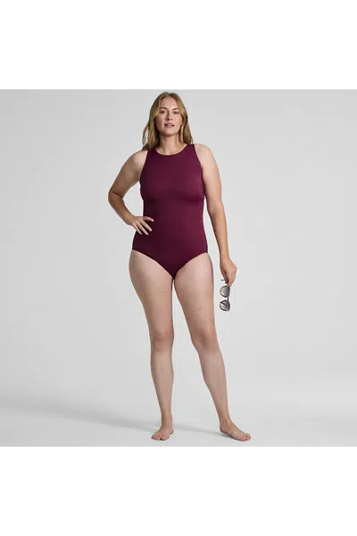 Lands' End Women's Plus Size Tugless High Neck Portrait Back One Piece Swimsuit In Red