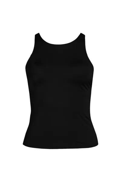 Lands' End Women's Plus Size Tugless High Neck Strappy Back Tankini Swimsuit Top In Black