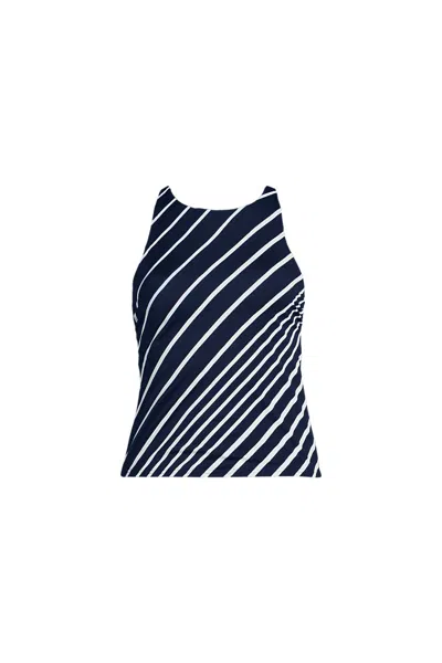 Lands' End Women's Plus Size Tugless High Neck Strappy Back Tankini Swimsuit Top In Black
