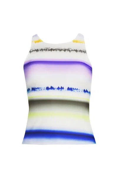 Lands' End Women's Plus Size Tugless High Neck Strappy Back Tankini Swimsuit Top In White