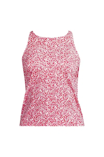 Lands' End Women's Plus Size Tugless High Neck Strappy Back Tankini Top In Pink