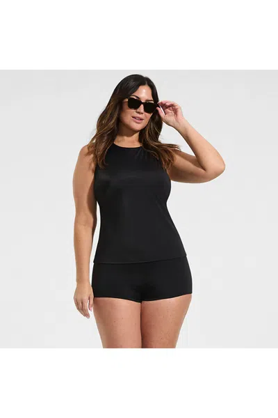 Lands' End Women's Plus Size Tugless High Waisted Swim Boy Shorts In Black