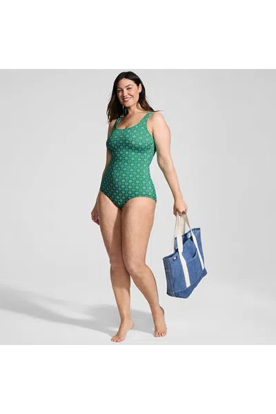 Lands' End Women's Plus Size Tugless Low Leg One Piece Swimsuit In Animal Print