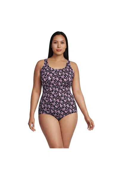 Lands' End Women's Plus Size Tugless Low Leg One Piece Swimsuit In Red