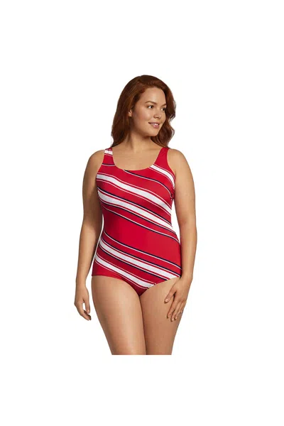 Lands' End Women's Plus Size Tugless Low Leg One Piece Swimsuit In Red