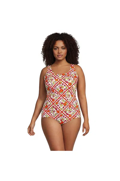 Lands' End Women's Plus Size Tugless Low Leg One Piece Swimsuit In Brown