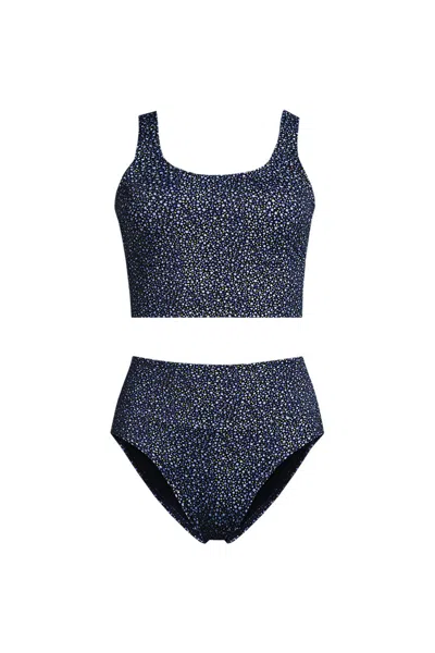 Lands' End Women's Plus Size Tugless Midkini Top And High Waisted Bottom Swimsuit Set In Multi