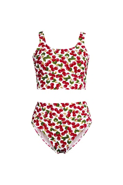 Lands' End Women's Plus Size Tugless Midkini Top And High Waisted Bottom Swimsuit Set In Multi
