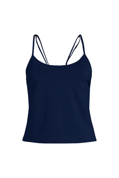 Lands' End Women's Plus Size Tugless Quickdry Adjustable Strappy Back Tankini Top In Blue