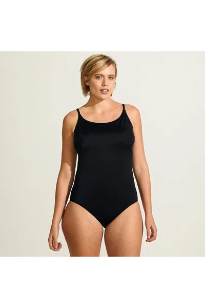 Lands' End Women's Plus Size Tugless Thin Strap One Piece Swimsuit In Black