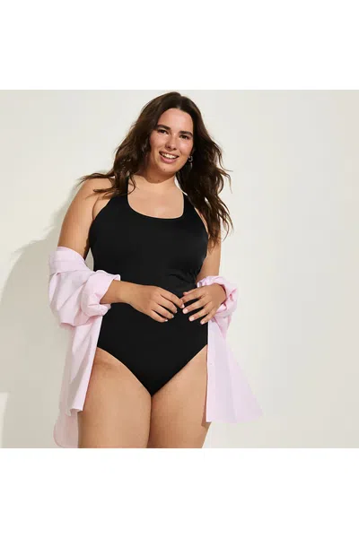 Lands' End Women's Plus Size Tugless X-back One Piece Swimsuit In Black