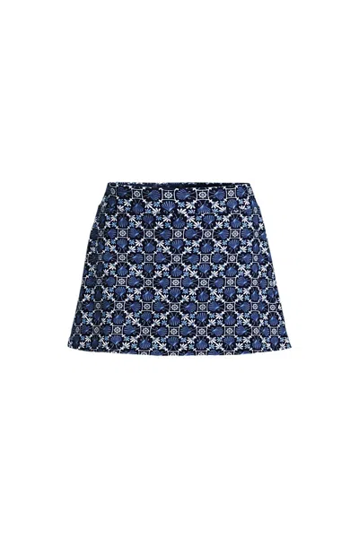 Lands' End Women's Plus Size Tummy Control Swim Skirt In Blue