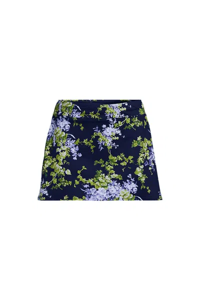 Lands' End Women's Plus Size Tummy Control Swim Skirt In Blue