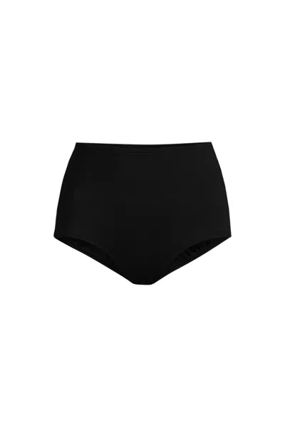 Lands' End Women's Plus Size Tummy Control Tugless High Waisted Bikini Swim Bottoms In Black