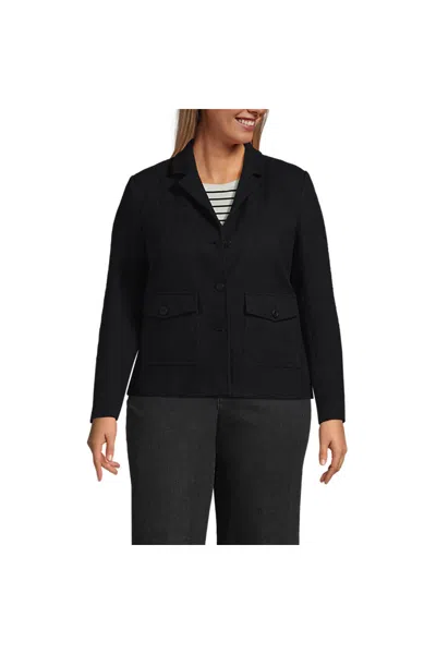Lands' End Women's Plus Size Tweed Blazer In Black