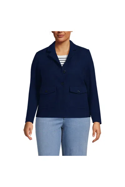 Lands' End Women's Plus Size Tweed Blazer In Blue
