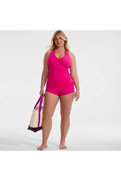Lands' End Women's Plus Size Twist Halter Tankini Top In Pink