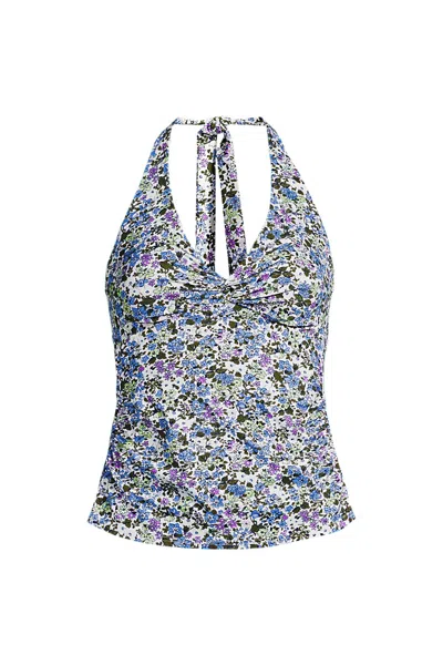 Lands' End Women's Plus Size Twist Halter Tankini Top In Purple