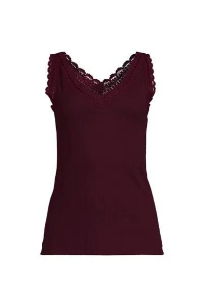 Lands' End Women's Plus Size Variegated Micro Rib Lace Trim Cami In Red