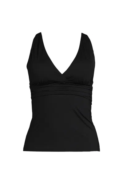 Lands' End Women's Plus Size V-neck Plunge X Back Tankini Top In Black