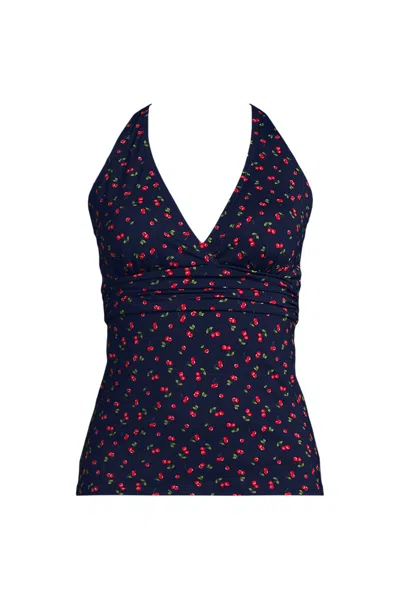 Lands' End Women's Plus Size V-neck Plunge X Back Tankini Top In Blue