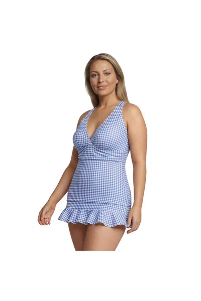 Lands' End Women's Plus Size V-neck Plunge X Back Tankini Top In Blue