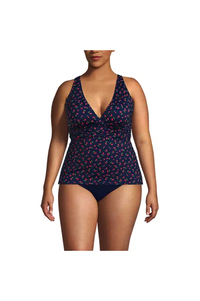 Lands' End Women's Plus Size V-neck Plunge X Back Tankini Top In Blue