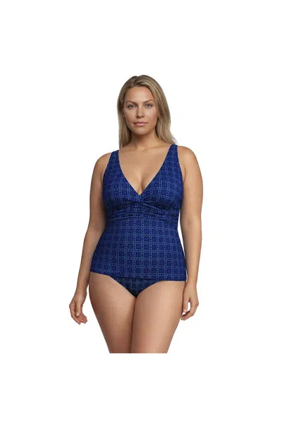 Lands' End Women's Plus Size V-neck Plunge X Back Tankini Top In Blue