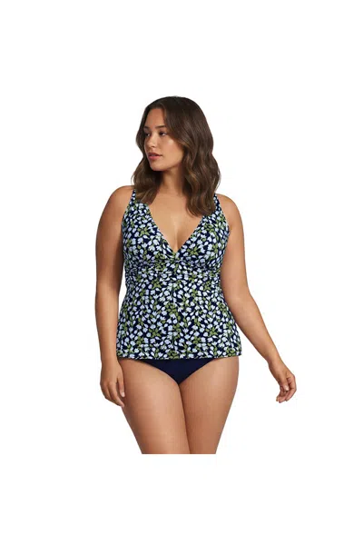 Lands' End Women's Plus Size V-neck Plunge X Back Tankini Top In Purple