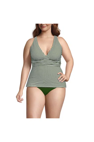 Lands' End Women's Plus Size V-neck Plunge X Back Tankini Top In Green