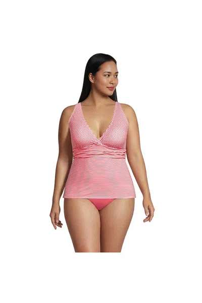Lands' End Women's Plus Size V-neck Plunge X Back Tankini Top In Pink