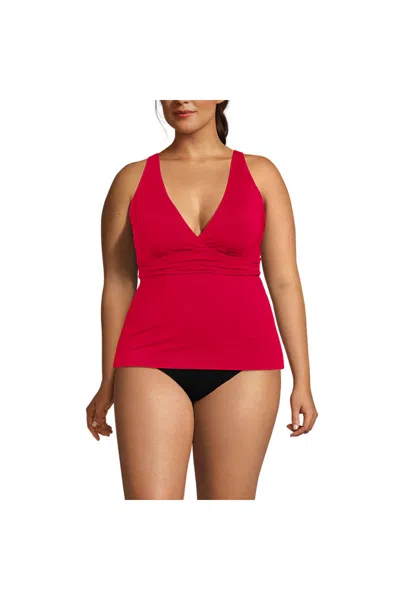 Lands' End Women's Plus Size V-neck Plunge X Back Tankini Top In Red