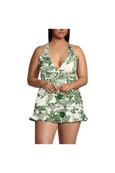 Lands' End Women's Plus Size V-neck Plunge X Back Tankini Top In Multi