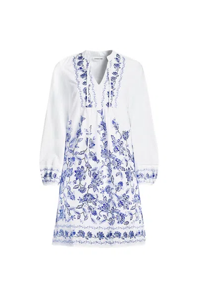 Lands' End Women's Plus Size Voile Tie Neck Dress In White