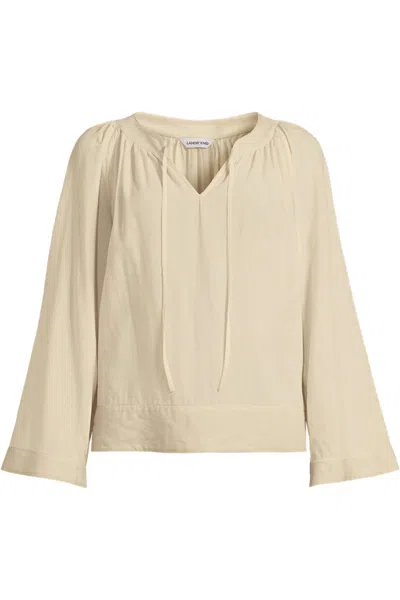 Lands' End Women's Plus Size Voile Tie Neck Poet Blouse In Brown