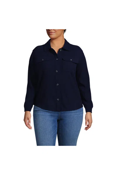 Lands' End Women's Plus Size Waffle Relaxed Long Sleeve Shirt Jacket In Blue