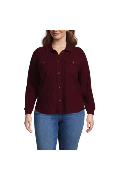 Lands' End Women's Plus Size Waffle Relaxed Long Sleeve Shirt Jacket In Red
