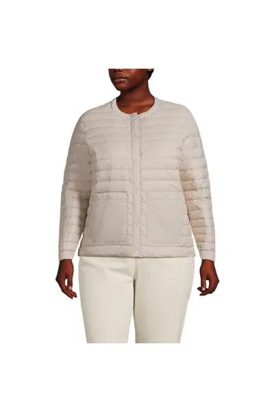 Lands' End Women's Plus Size Wanderweight Collarless Packable Down Jacket In Neutral