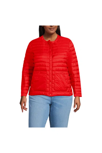 Lands' End Women's Plus Size Wanderweight Collarless Packable Down Jacket In Red