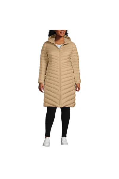 Lands' End Women's Plus Size Wanderweight Packable Down Coat In Neutral