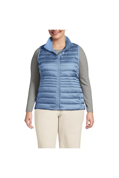 Lands' End Women's Plus Size Wanderweight Packable Down Vest In Blue