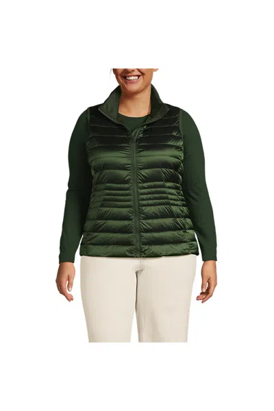 Lands' End Women's Plus Size Wanderweight Packable Down Vest In Green
