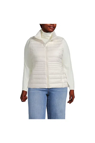 Lands' End Women's Plus Size Wanderweight Packable Down Vest In Ivory