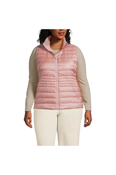 Lands' End Women's Plus Size Wanderweight Packable Down Vest In Pink