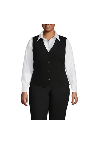 Lands' End Women's Plus Size Washable Wool Vest In Black