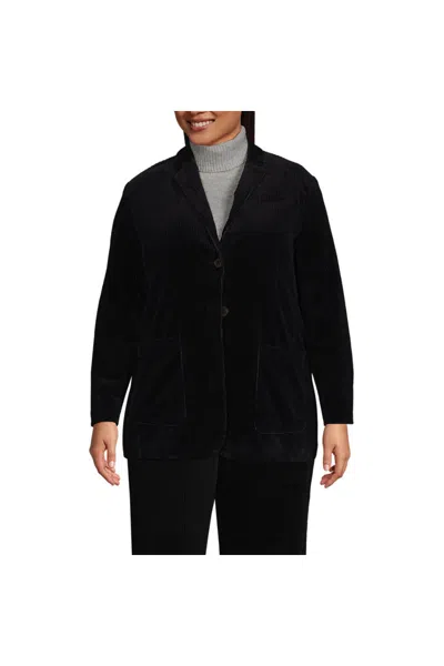 Lands' End Women's Plus Size Wide Wale Corduroy Blazer In Black