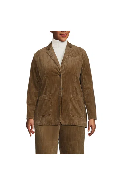 Lands' End Women's Plus Size Wide Wale Corduroy Blazer In Brown