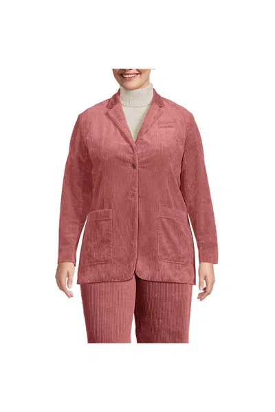 Lands' End Women's Plus Size Wide Wale Corduroy Blazer In Pink